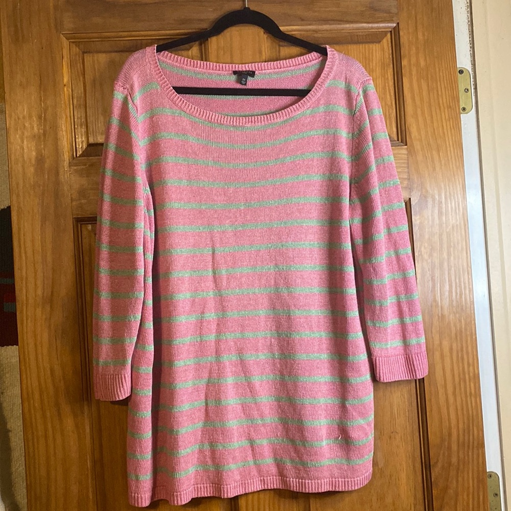 Pink and Green Striped Women's Sweater